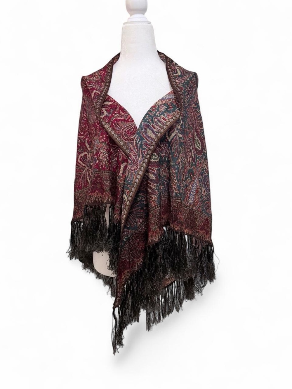 Ralph Lauren Burgundy Paisley Fringed Wrap
